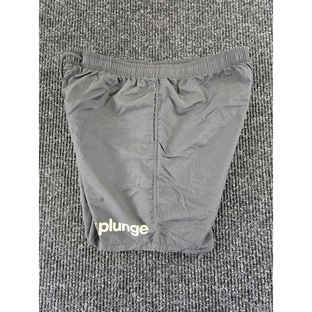 Plunge Mens Swim Trunks Black Reflective Logo Elastic Waist Shorts Size L‎